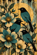 Teal Birds in Bloom — Art Print