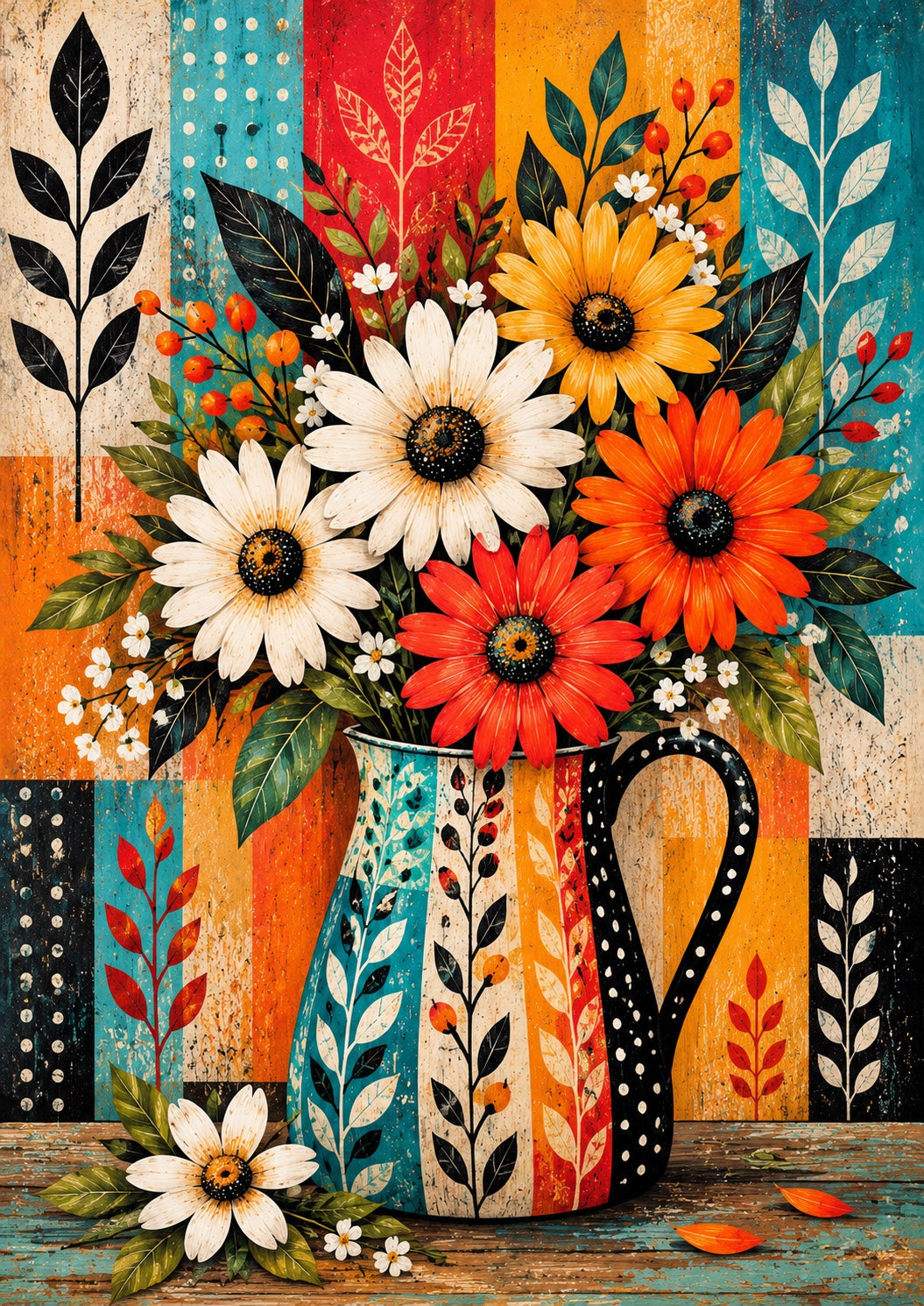 Folk Art Floral Bouquet — Art Print