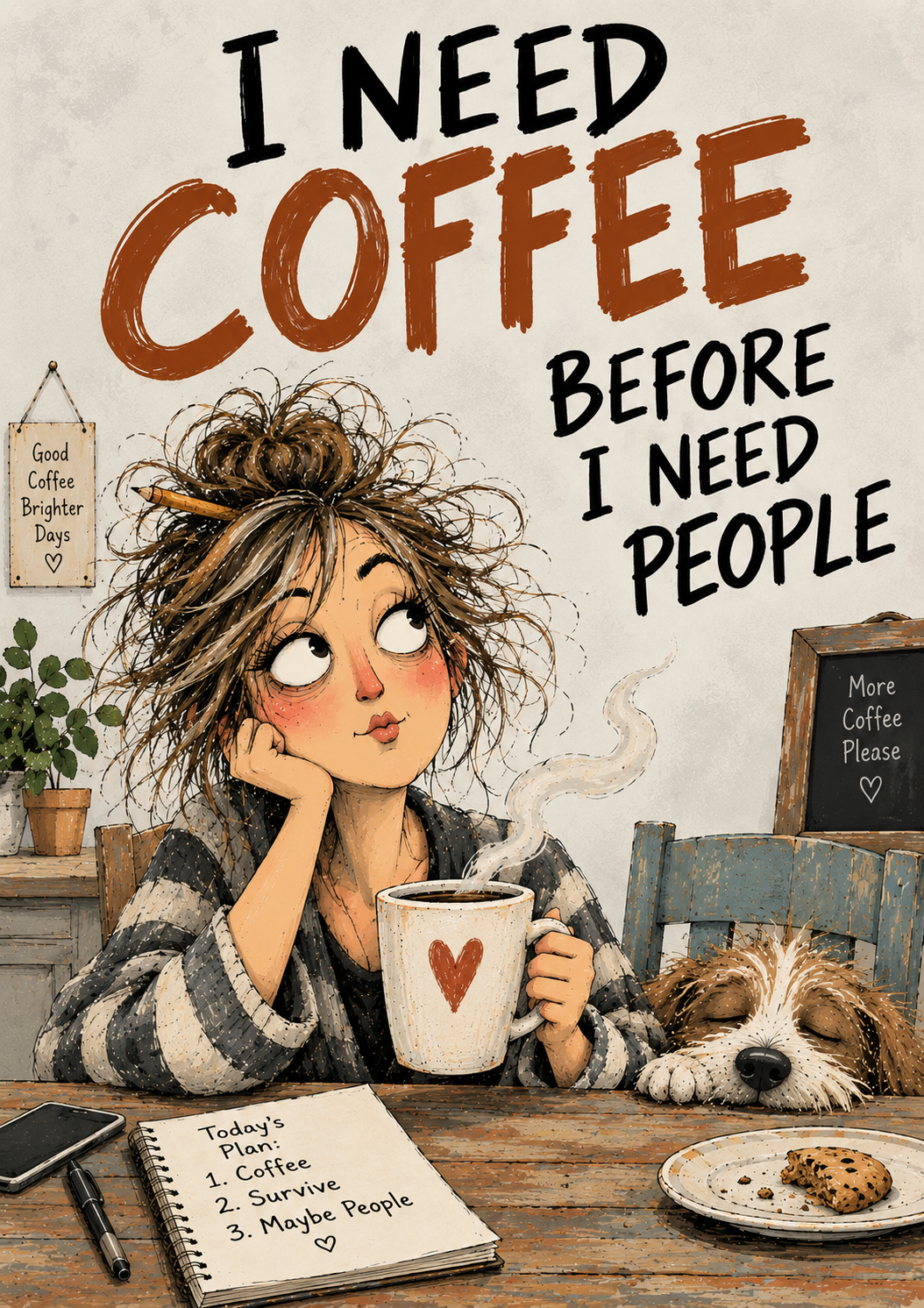 I Need Coffee Before I Need People (Version 2) - Art Print
