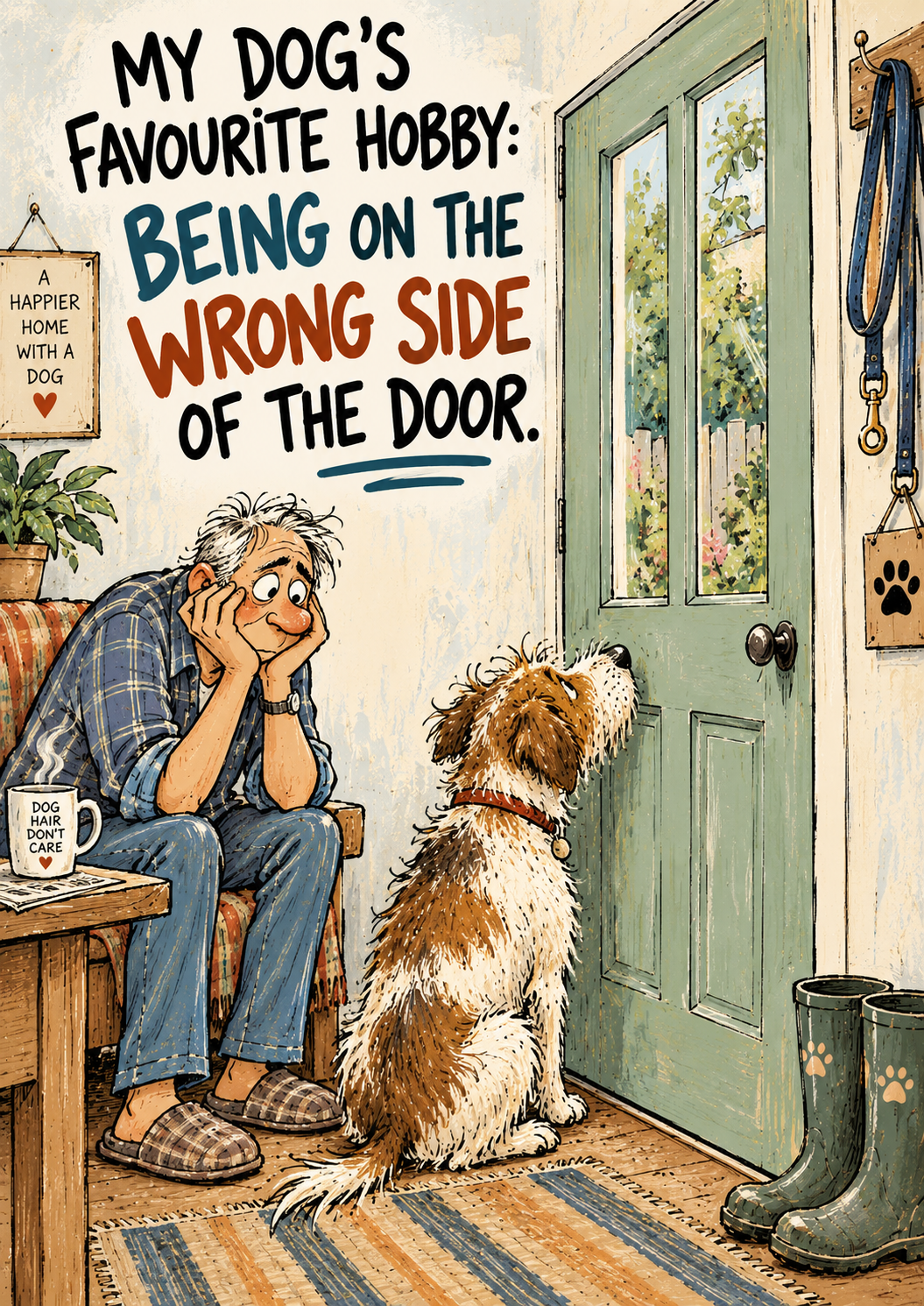 My Dog's Favourite Hobby: Being on the Wrong Side of the Door — Art Print