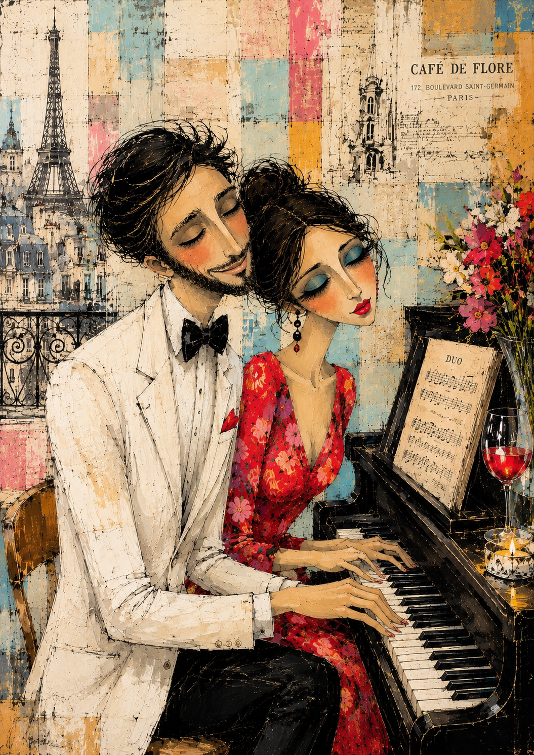Piano Duet - Romantic Art Print
