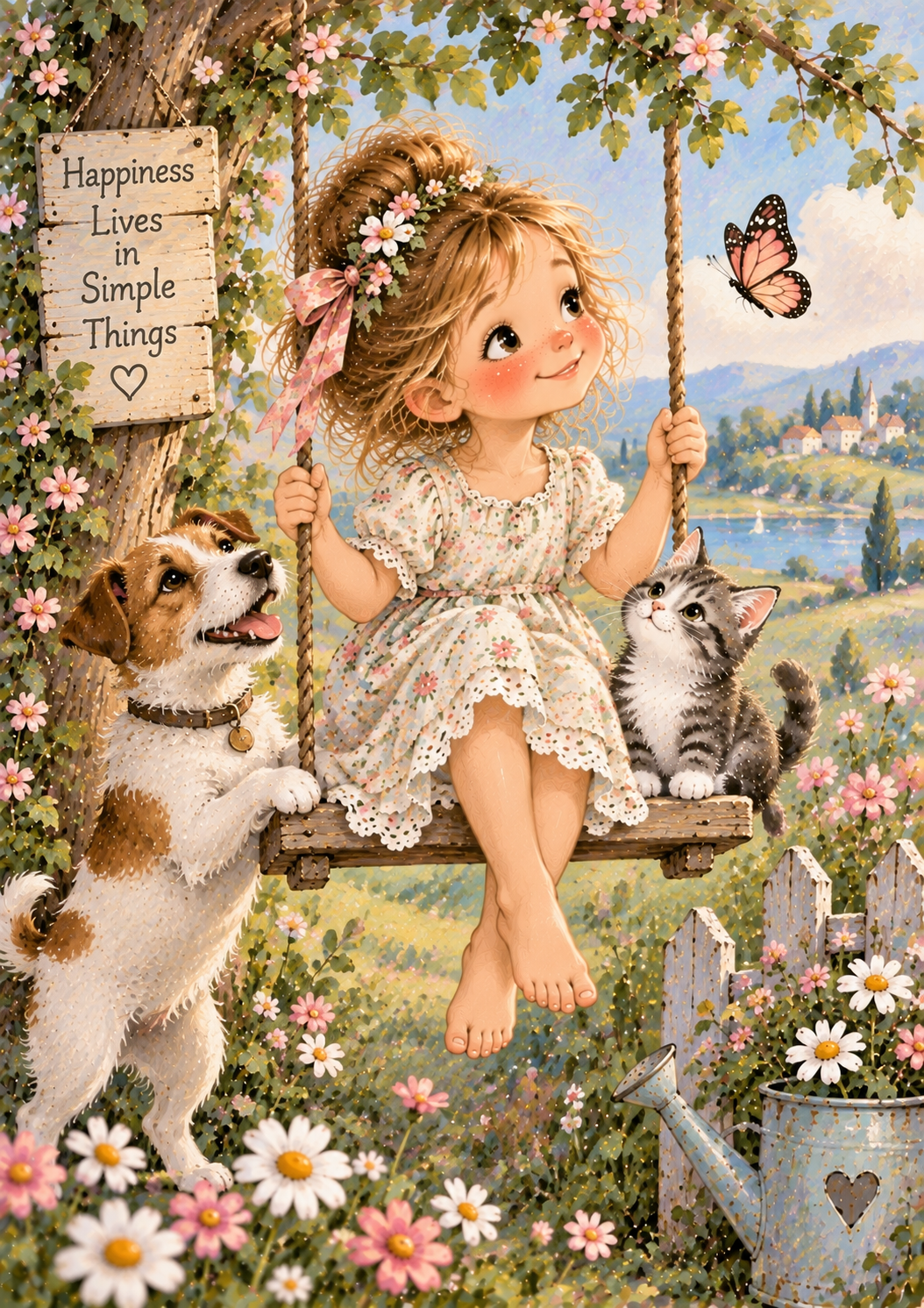 Happiness Lives in Simple Things - Girl on a Swing Art Print