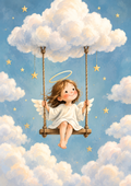 Little Angel in the Clouds - Children’s Art Print