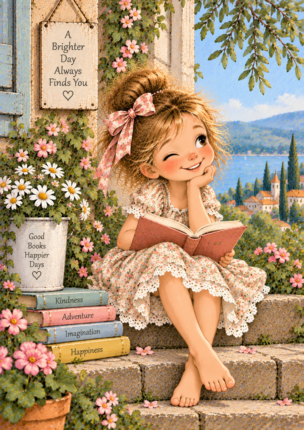 A Brighter Day - Girls Reading Art Print