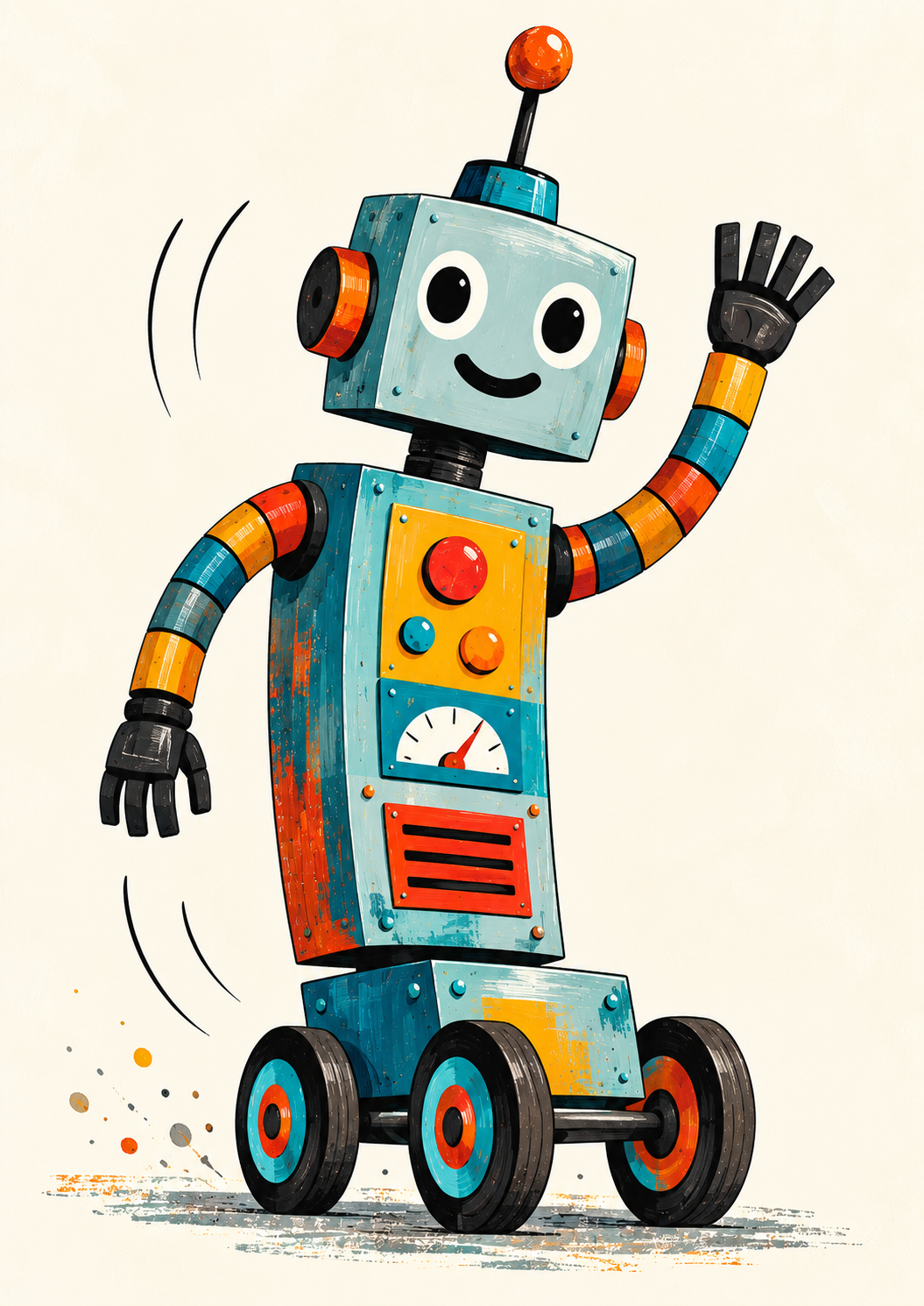 Wheelie the Waving Robot - Kids Art Print