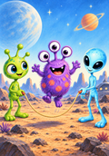 Alien Jump Rope Fun - Children’s Space Art Print