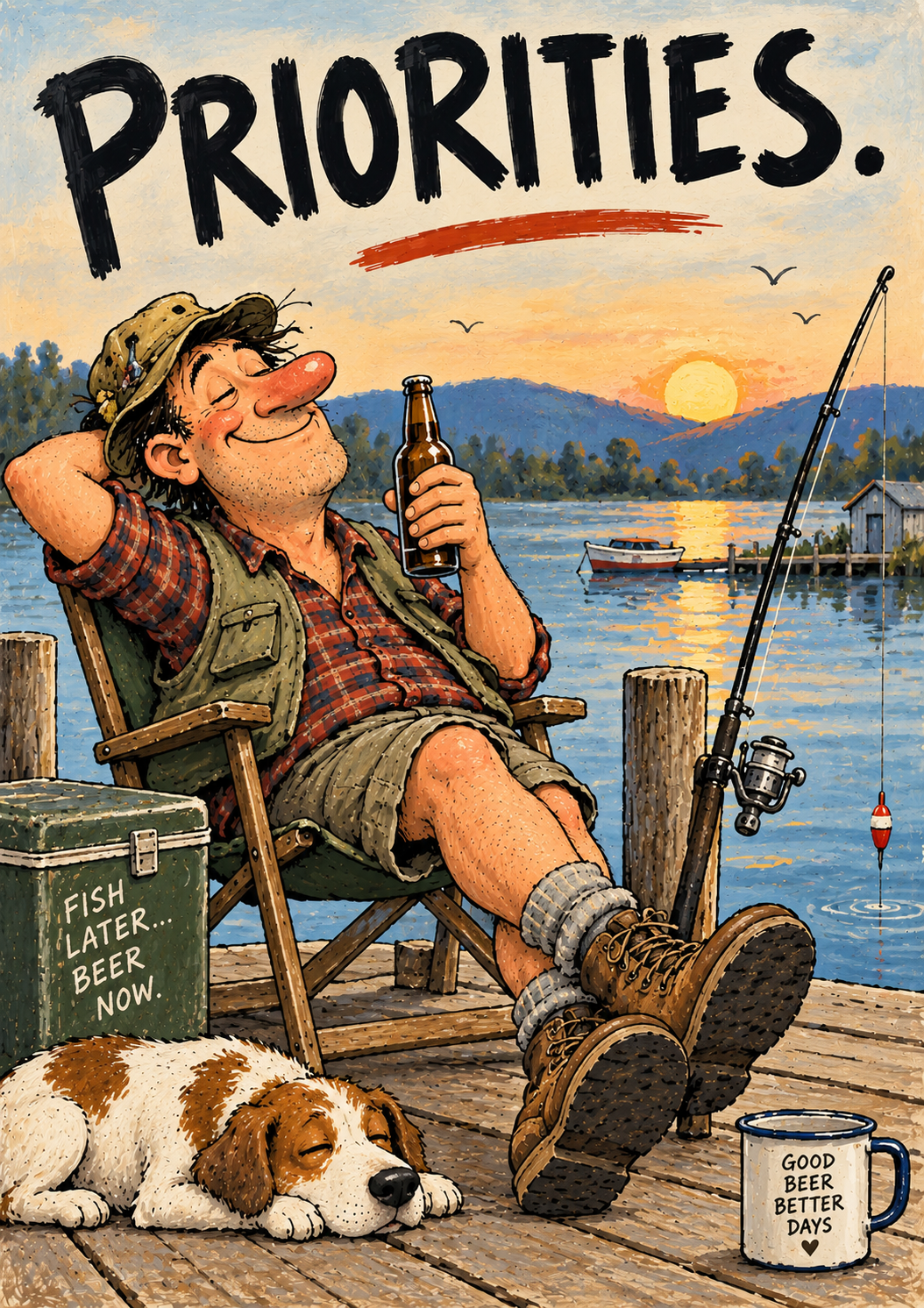 Priorities - Funny Fishing & Beer Art Print