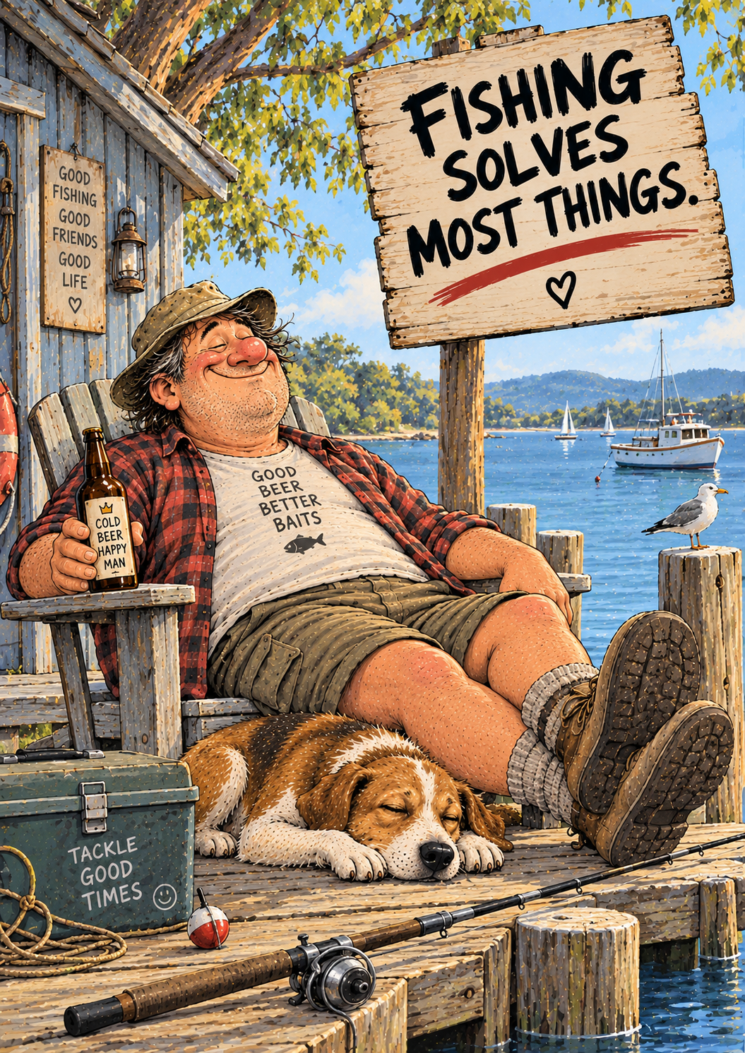 Fishing Solves Most Things - Funny Fishing Art Print