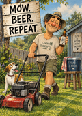 Mow. Beer. Repeat. - Funny Lawn Mowing Art Print