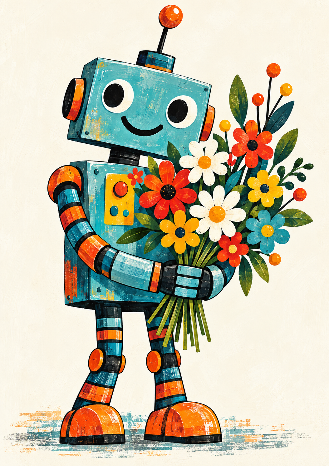 Flower Bouquet Robot - Kids Art Print