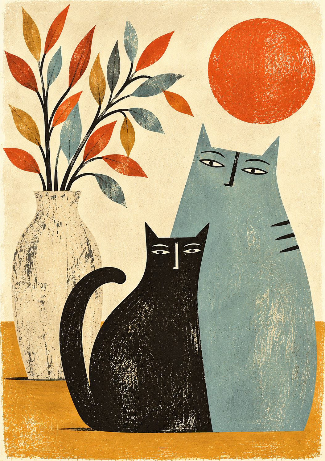 Two Cats and a Vase — Art Print