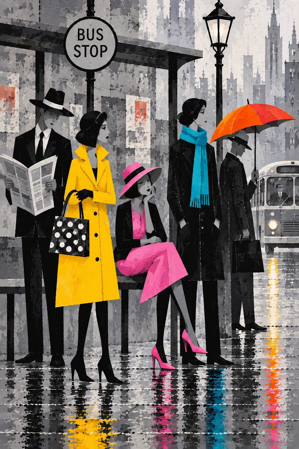 Rainy Day Bus Stop — Art Print
