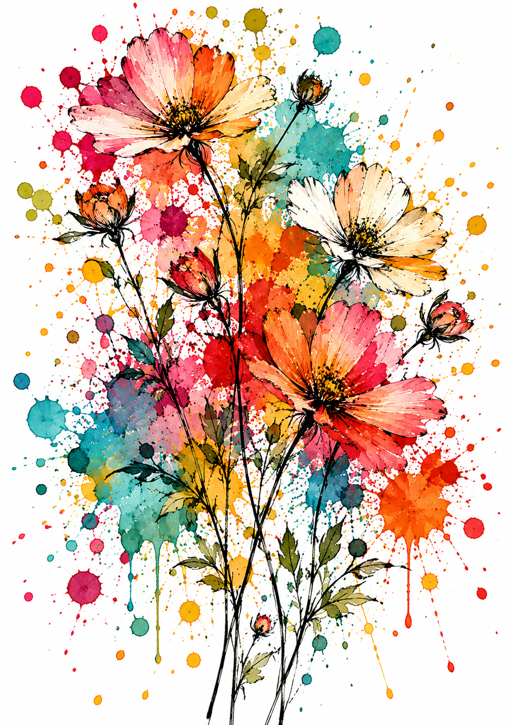 Colourful Floral Splash - Art Print