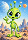 Friendly Green Alien - Children’s Space Art Print