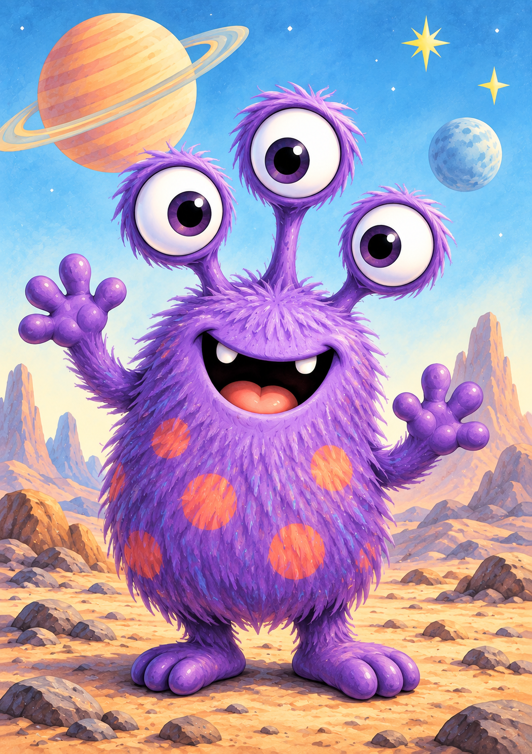 Happy Purple Space Monster - Children’s Art Print