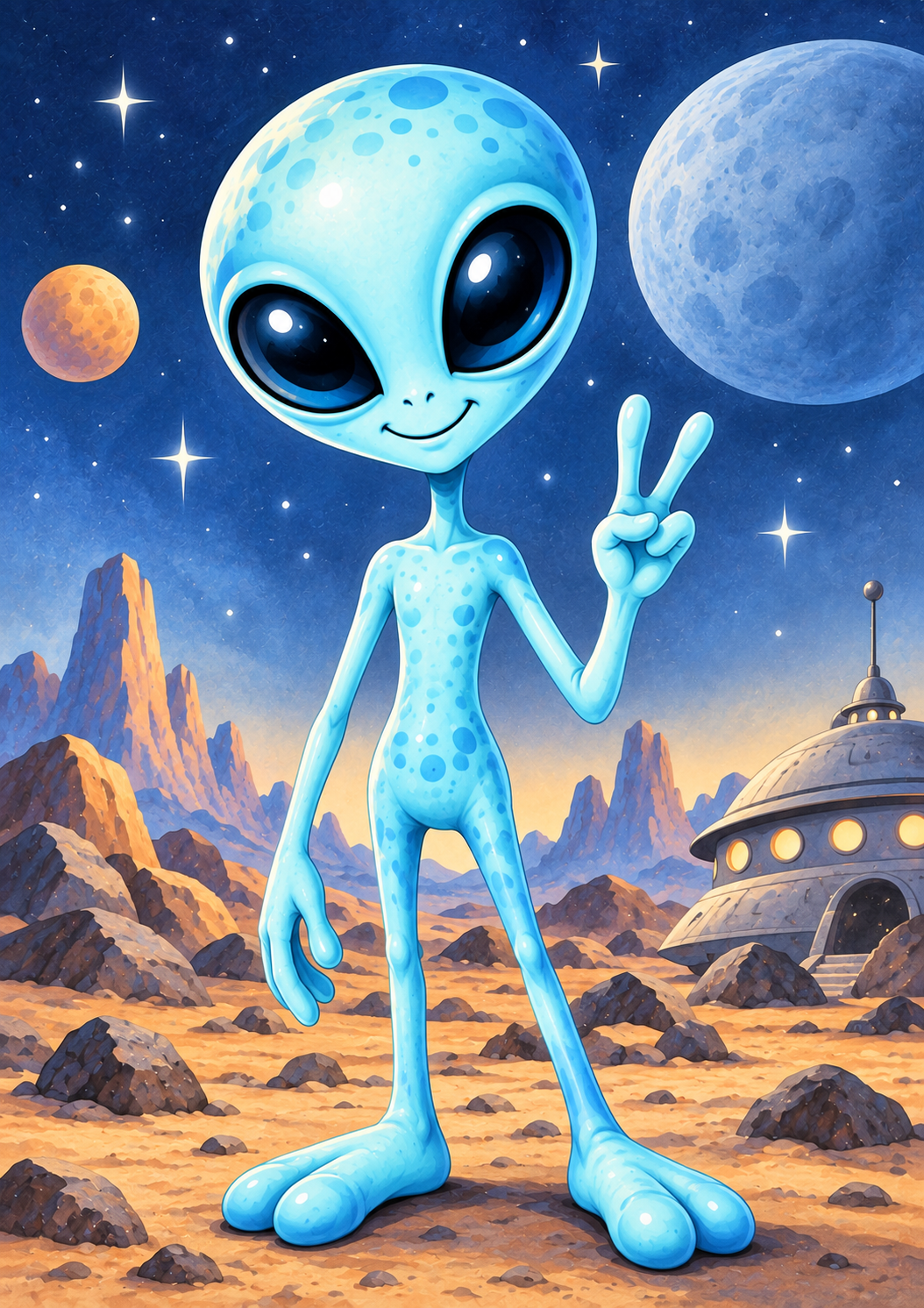 Peaceful Blue Alien - Children’s Space Art Print