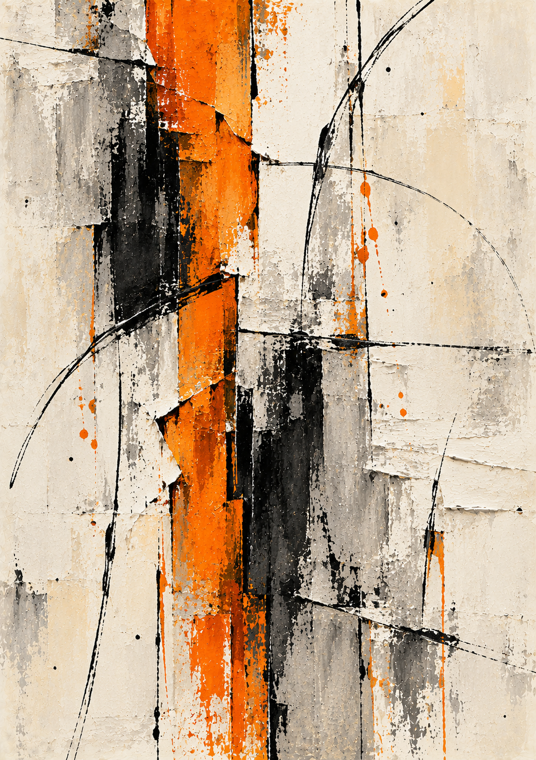 Orange & Charcoal Abstract - Art Print