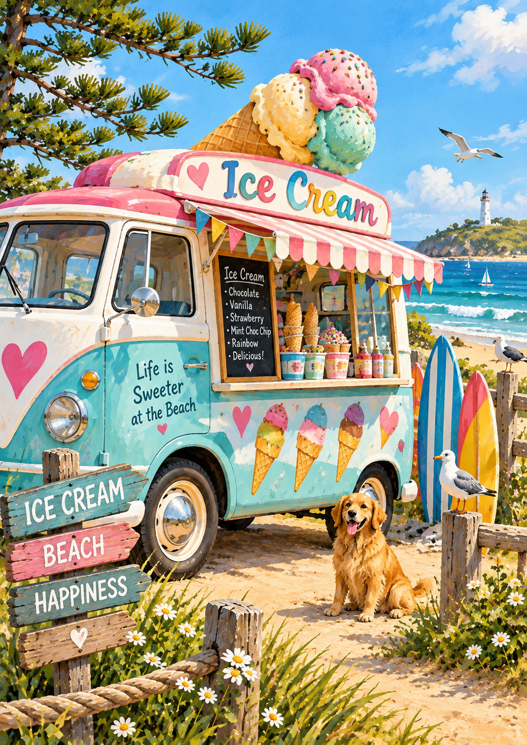 Sweet Life at the Beach - Ice Cream Van Art Print