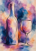 Abstract Wine Bottle and Glass — Art Print