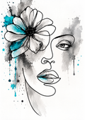 Turquoise Bloom - Abstract Floral Line Art Print