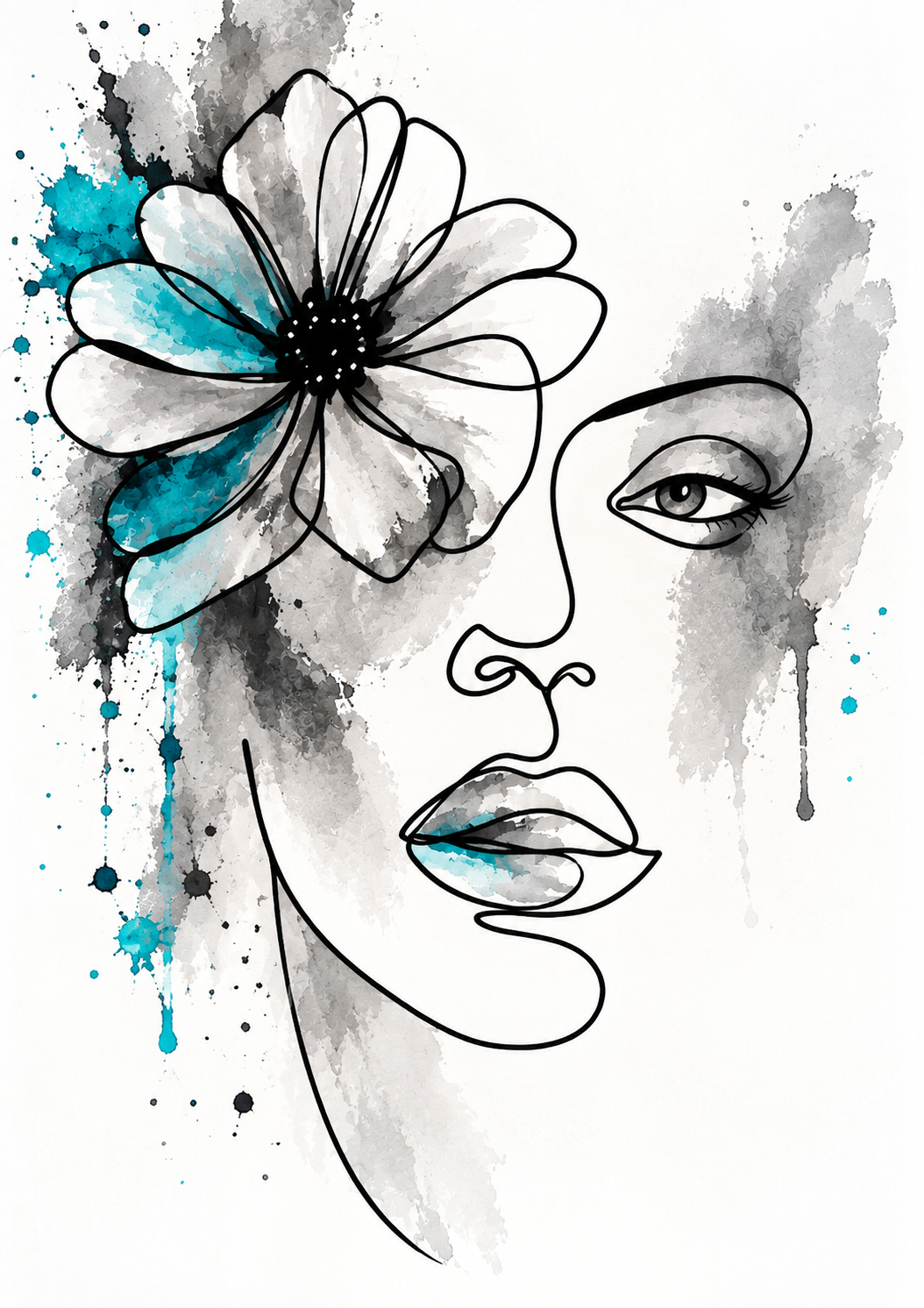 Turquoise Bloom - Abstract Floral Line Art Print