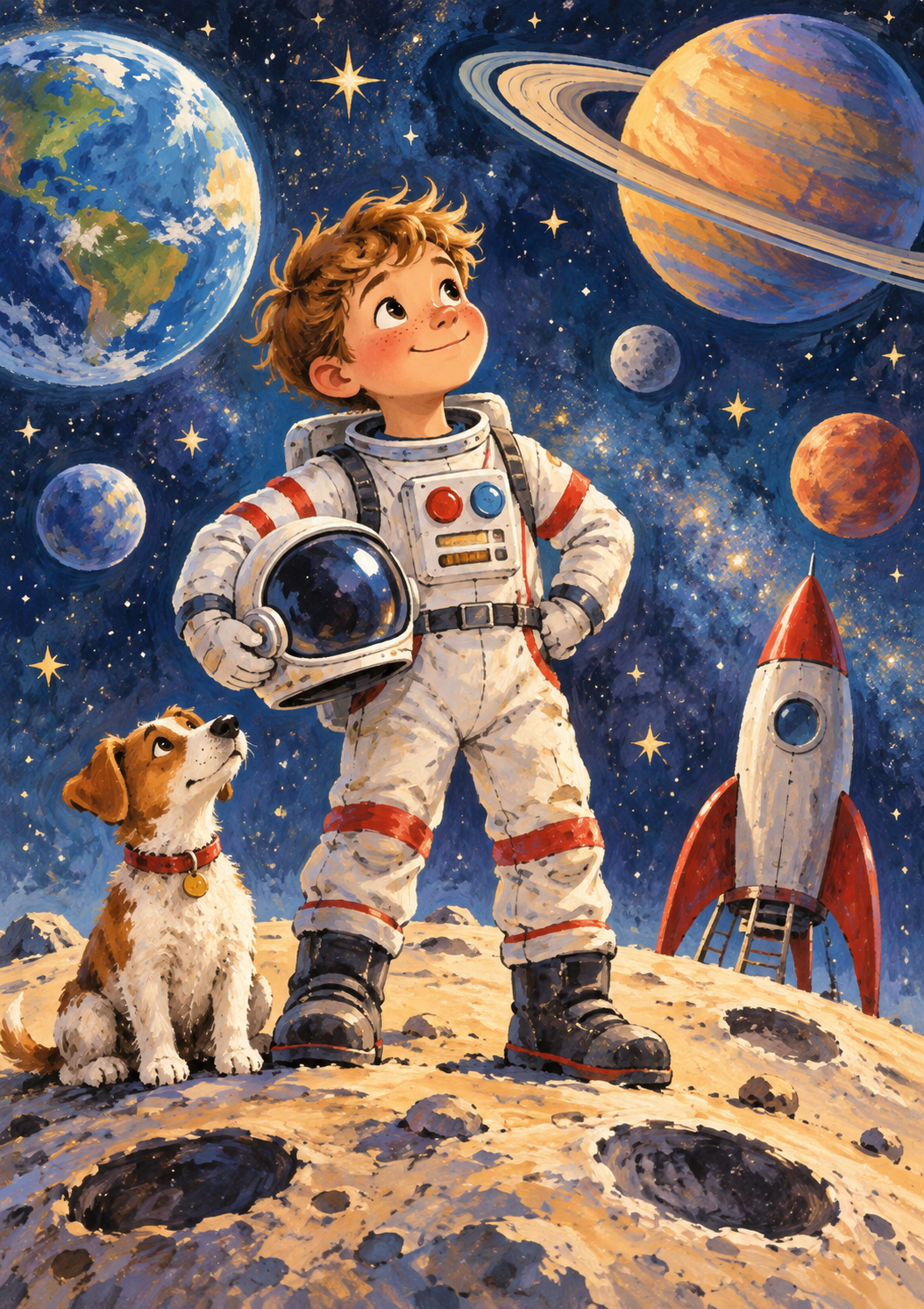 Little Astronaut & His Dog - Space Adventure Art Print