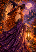 The Enchantress — Autumn Witch by Moonlight — Art Print