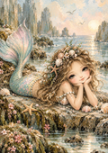 Dreamy Mermaid by the Tidal Pool — Art Print