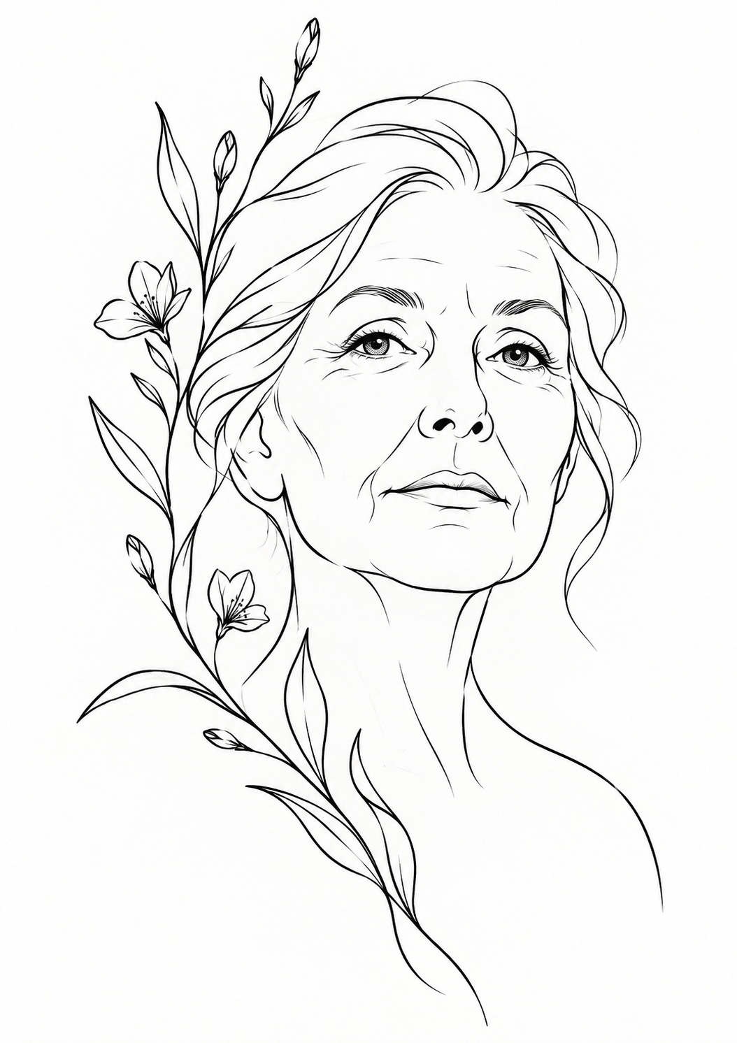 Graceful Woman Botanical Line Art