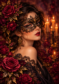 Gilded Burgundy Masquerade Portrait — Art Print