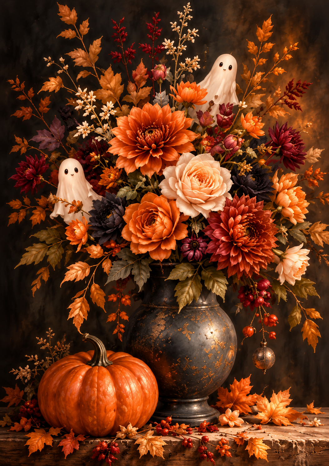 Ghostly Blooms — Autumn Floral Still Life — Art Print