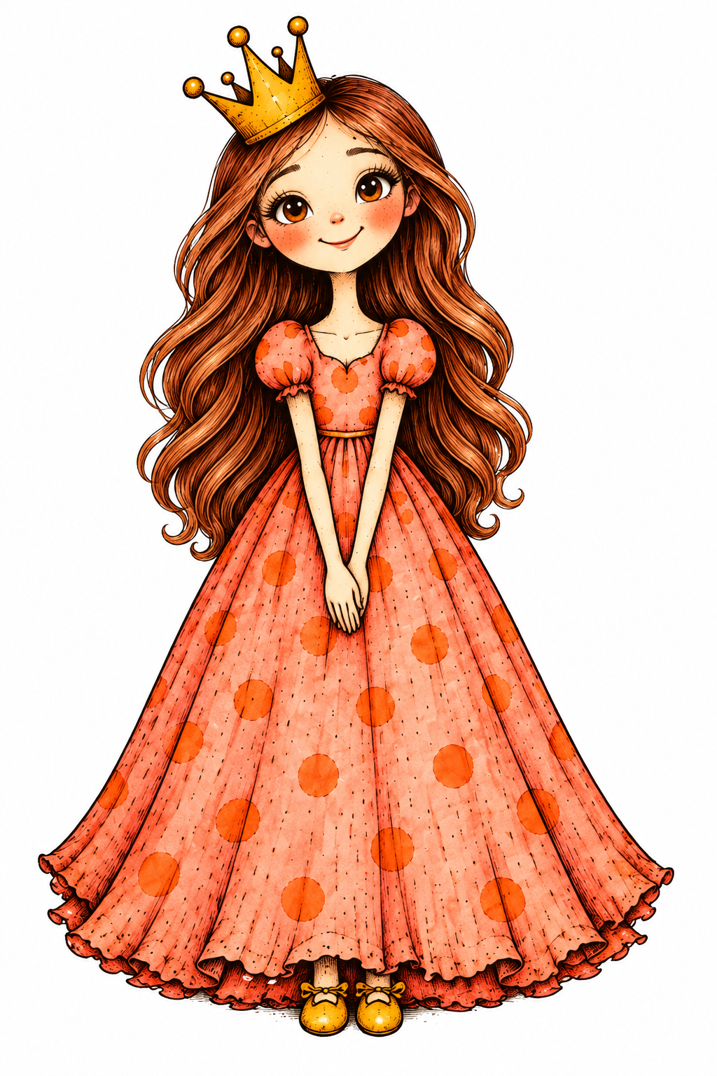 Happy Princess with Sleek Chestnut Hair — Art Print