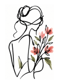 Floral Line Art Woman - Art Print