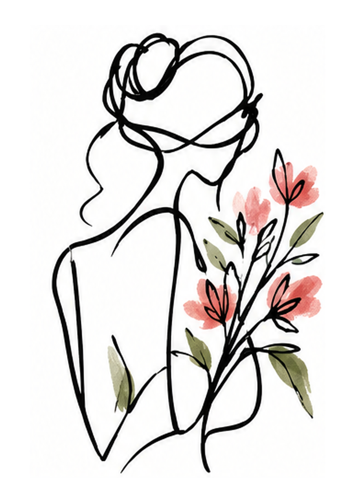 Floral Line Art Woman - Art Print