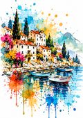 Colourful Village Reflections - Art Print