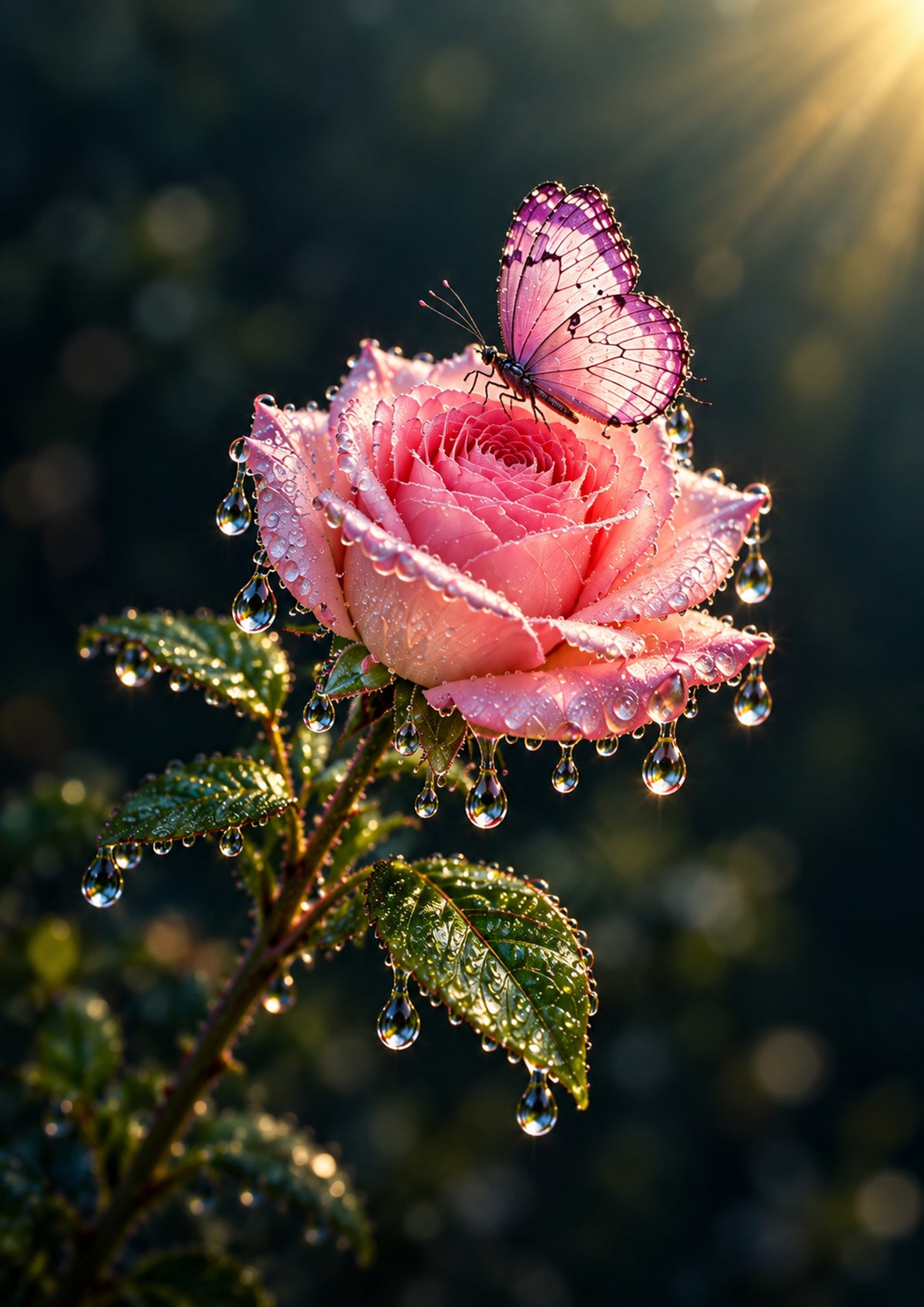 Butterfly on a Dewy Rose — Art Print