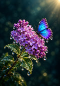 Morpho Butterfly on Dewy Lilac — Art Print