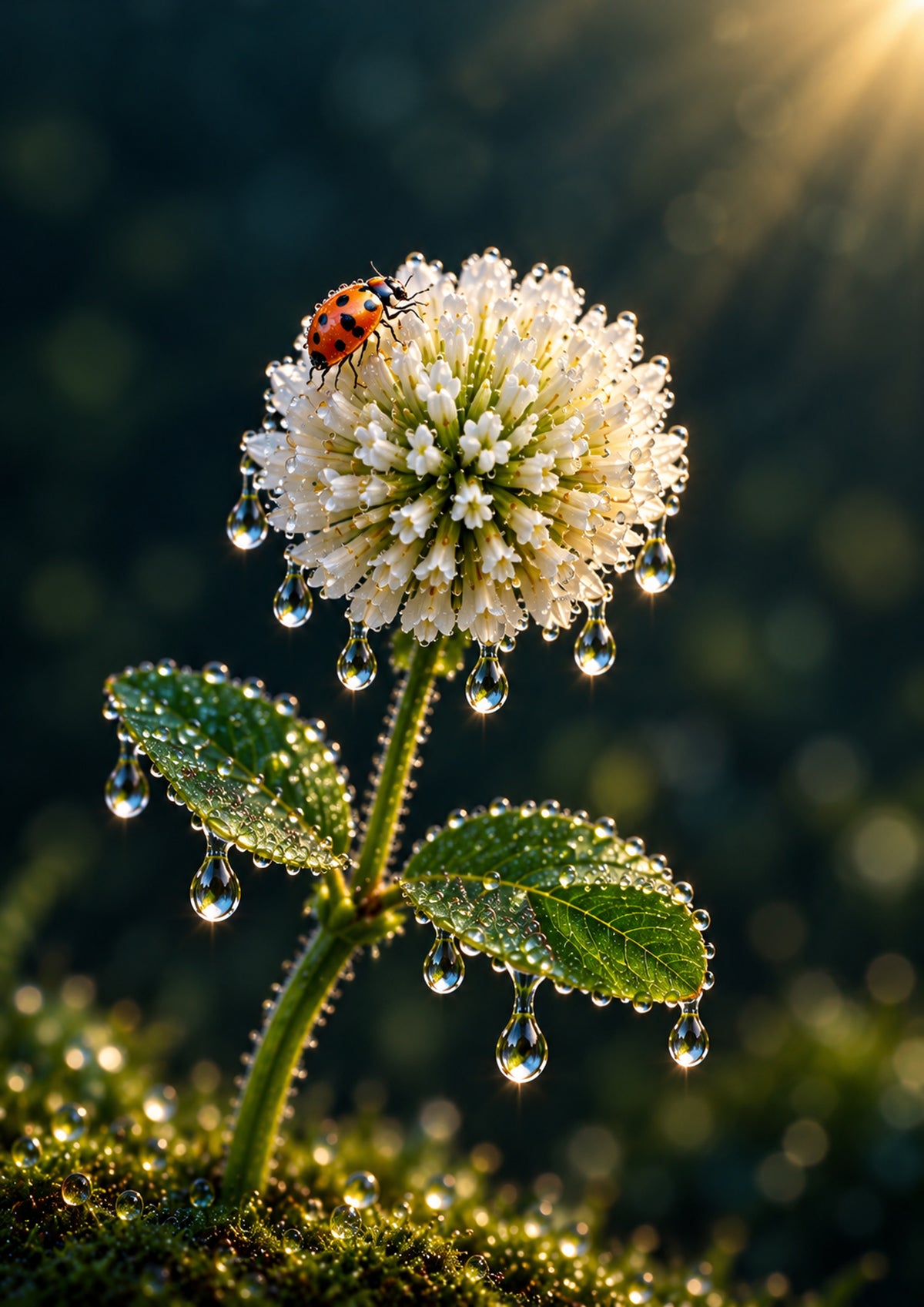 Ladybird on a Dewy Meadow Bloom — Art Print