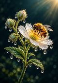 Honeybee on a Dewy Wildflower — Art Print