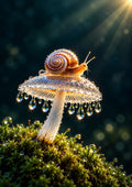 Snail on a Dewy Mushroom — Art Print
