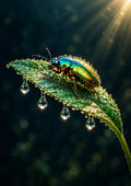 Jewel Beetle on a Dewy Leaf — Art Print