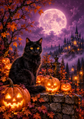 The Sentinel — Black Cat on Halloween Night — Art Print