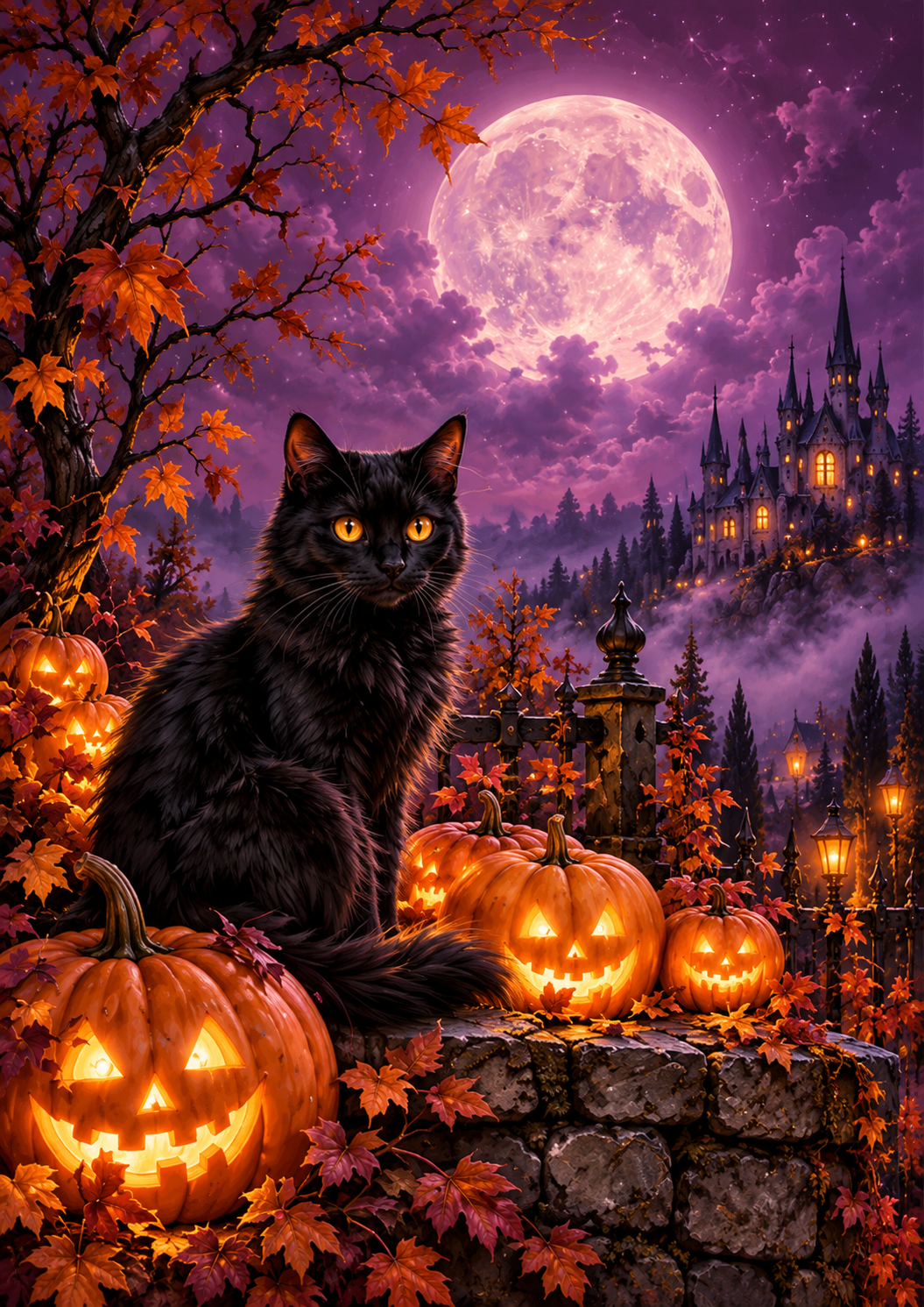 The Sentinel — Black Cat on Halloween Night — Art Print
