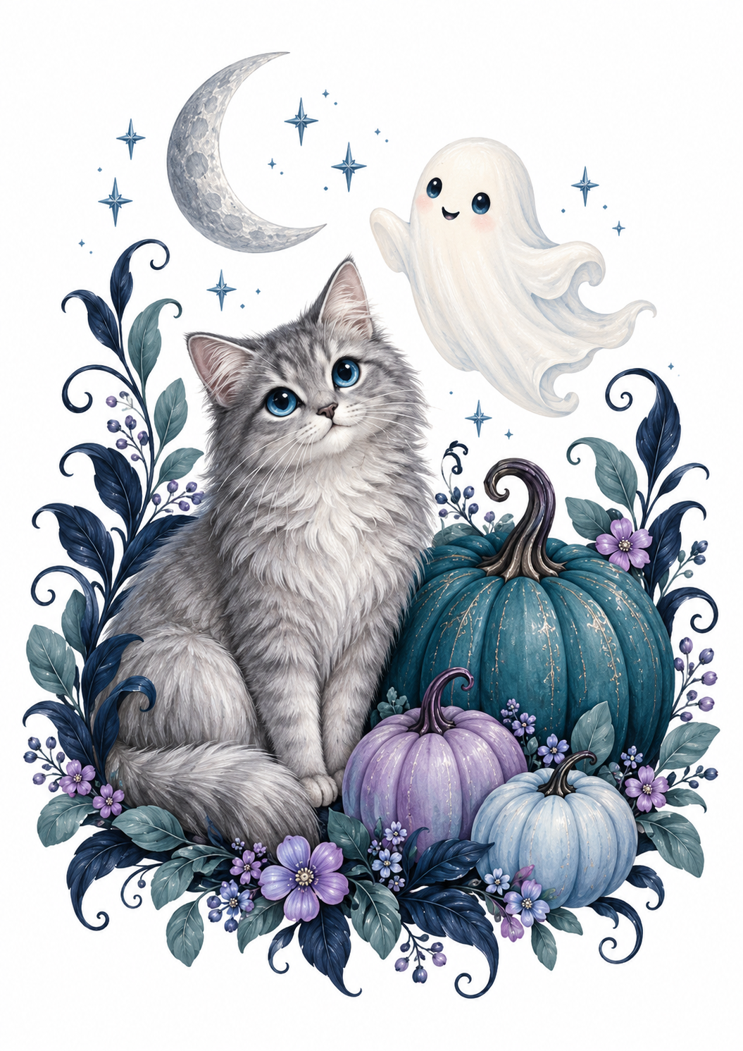 The Moonlit Cat and Ghost — Art Print