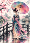 Rainy Sakura Bridge Reverie — Art Print