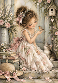Storybook Garden Girl and Robin — Art Print