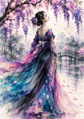 Wisteria Dreams by the Misty Lake — Art Print